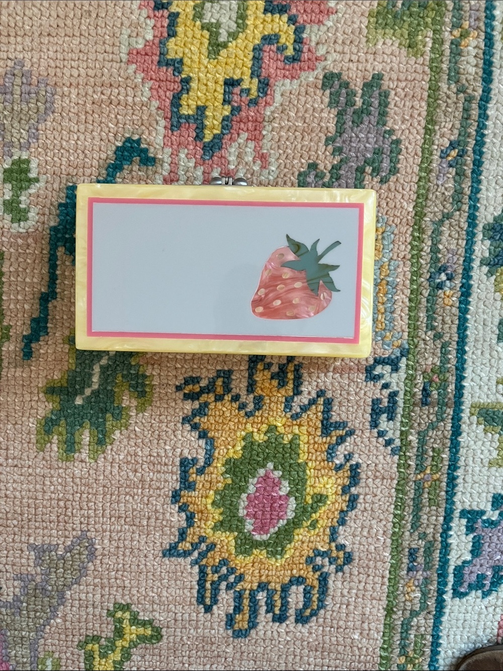 Edie Parker Yellow and Pink Strawberry acrylic clutch with latch